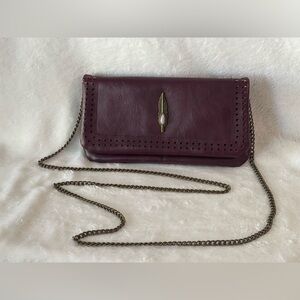 Vegan leather wallet clutch Crossbody, purse, burgundy red rose quartz feather